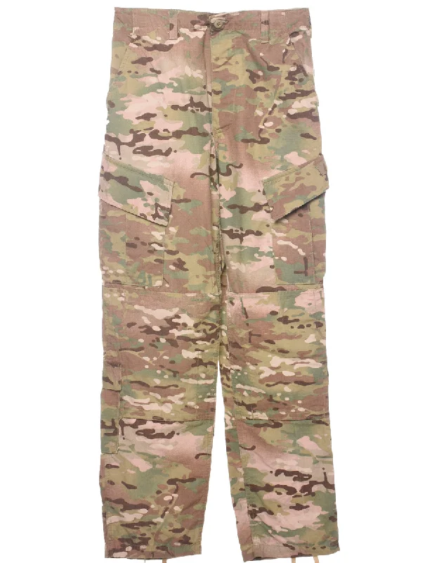 Camouflage Print Y2K Cargo Trousers - W33 L33 Trousers sophisticated sleek
