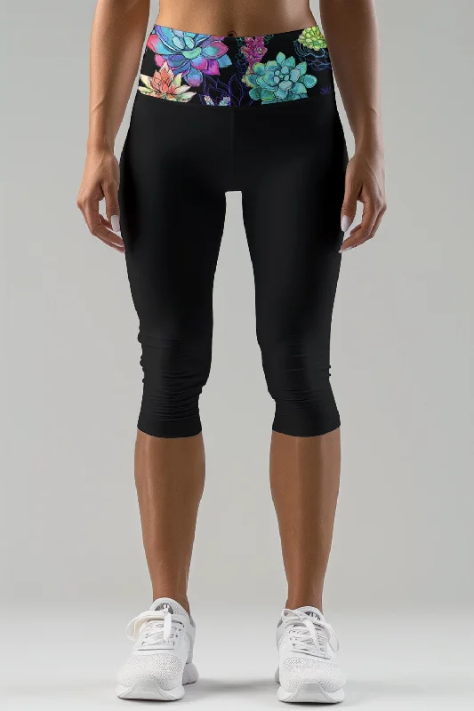 Bali Black Ellie Printed Waistband Yoga Capri Leggings - Women Comfortable Ribbed Sports Leggings Bali Black Ellie Printed Waistband Yoga Capri Leggings - Women Comfortable Ribbed Sports Leggings