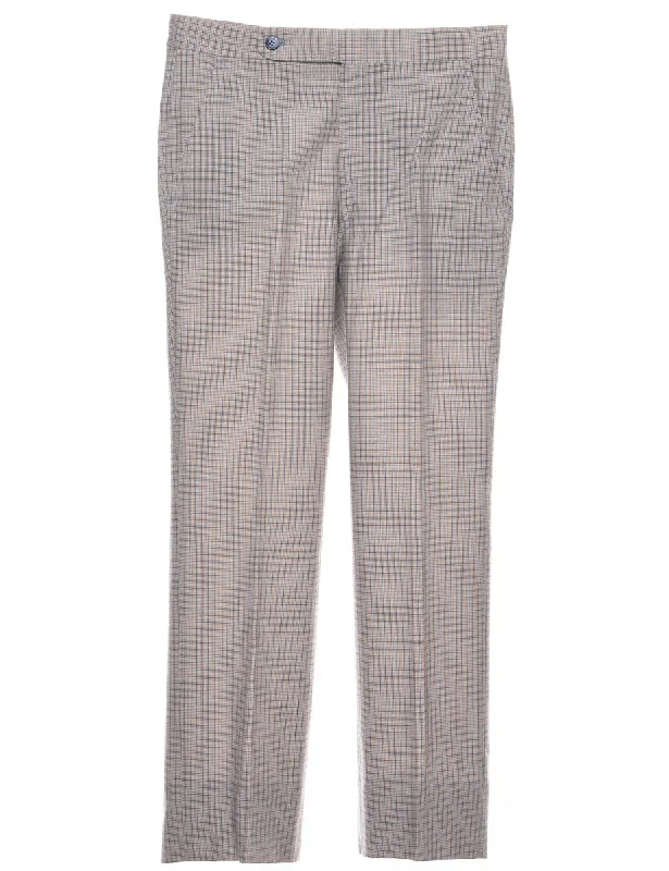 Checked Pattern Light Orange & Grey Straight-Fit Trousers - W32 L28 Trousers Prom Sequined