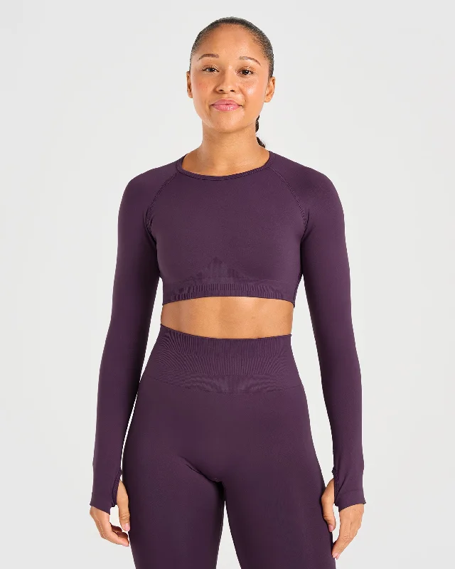 Power Seamless Long Sleeve Crop Top - Grape Wine Knit Fabric Woven Fabric Fleece Fabric