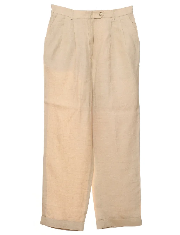 Classic Beige Trousers - W28 L28 Trousers High Rise Slim Fit