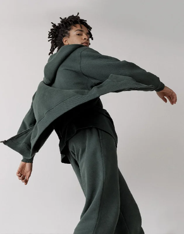 The Oversized Zip Hoodie in Earth Green Hoodie with Raglan Sleeves Sporty Comfortable