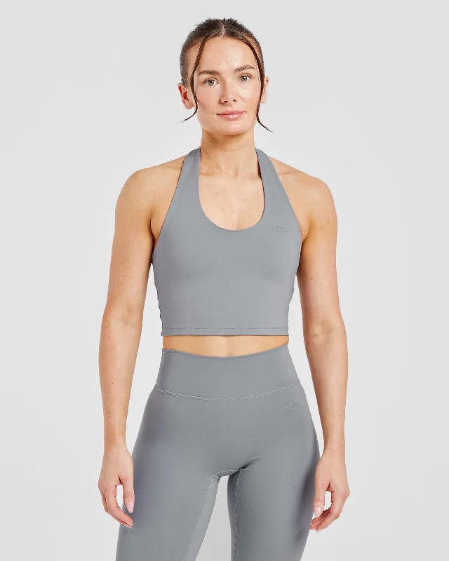Staple Halterneck Crop Top -  Grey Knit Fabric Woven Fabric Fleece Fabric