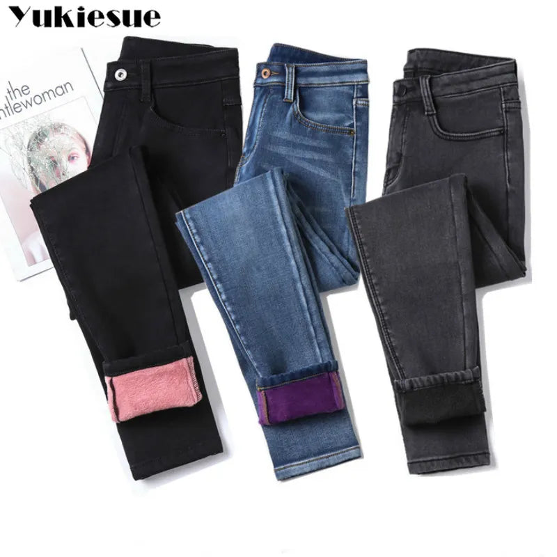 Winter Warm Jeans Woman 2022 High Waist Casual Velvet Ladies Trousers Female Pantalon Denim jeans for Women Pants clothe 40 Trousers Denim Distressed Winter Warm Jeans Woman 2022 High Waist Casual Velvet Ladies Trousers Female Pantalon Denim jeans for Women Pants clothe 40 Trousers Denim Distressed
