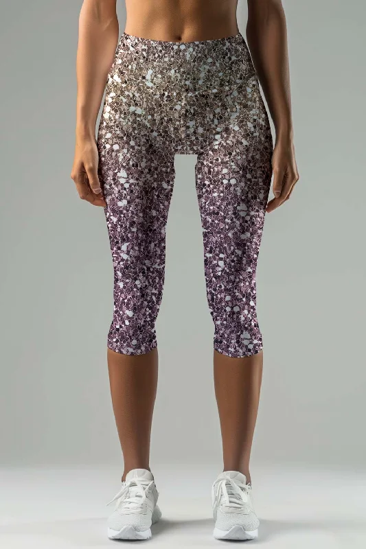 Shimmerfest Ellie Grey Shiny Sparkle Print Yoga Capri Leggings - Women Fashionable Floral Active Leggings Shimmerfest Ellie Grey Shiny Sparkle Print Yoga Capri Leggings - Women Fashionable Floral Active Leggings