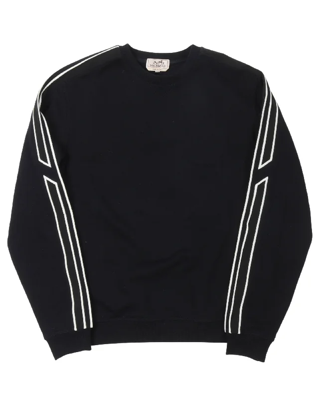 Piping Sweatshirt Hoodie with Distressed Vintage Worn