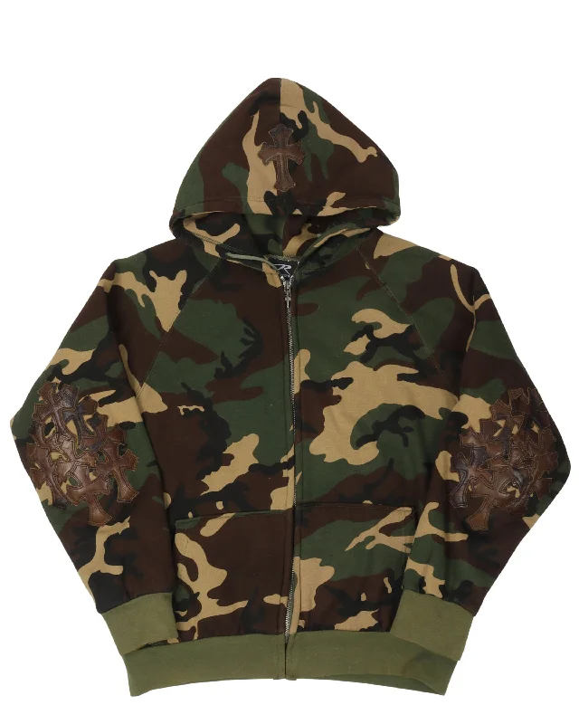 Camouflage Cross Patch Thermal Hoodie Hoodie with Zipper Versatile Modern