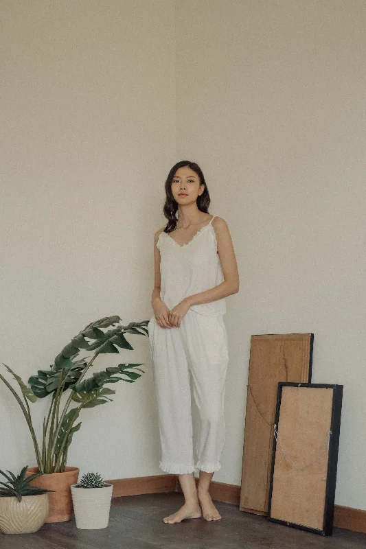 Juliet Ruffle Set Trousers in White Trousers Bridal Satin