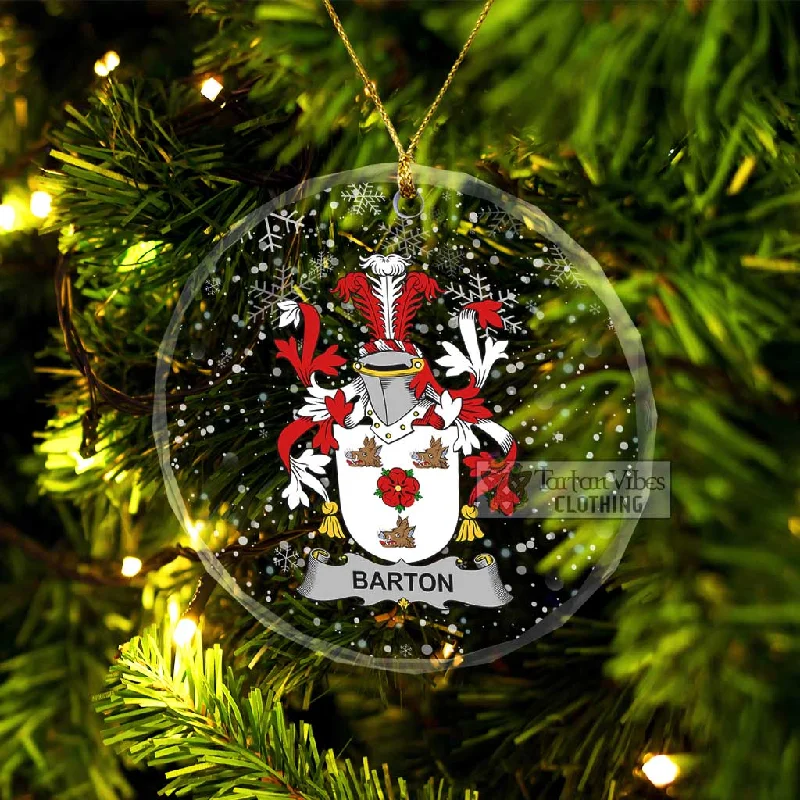 Barton Irish Clan Christmas Glass Ornament with Coat of Arms Jersey Tulle Batik