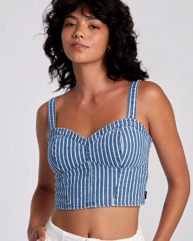 Portia Denim Crop Top - Washed Indigo Handmade Hand-knitted Hand-woven