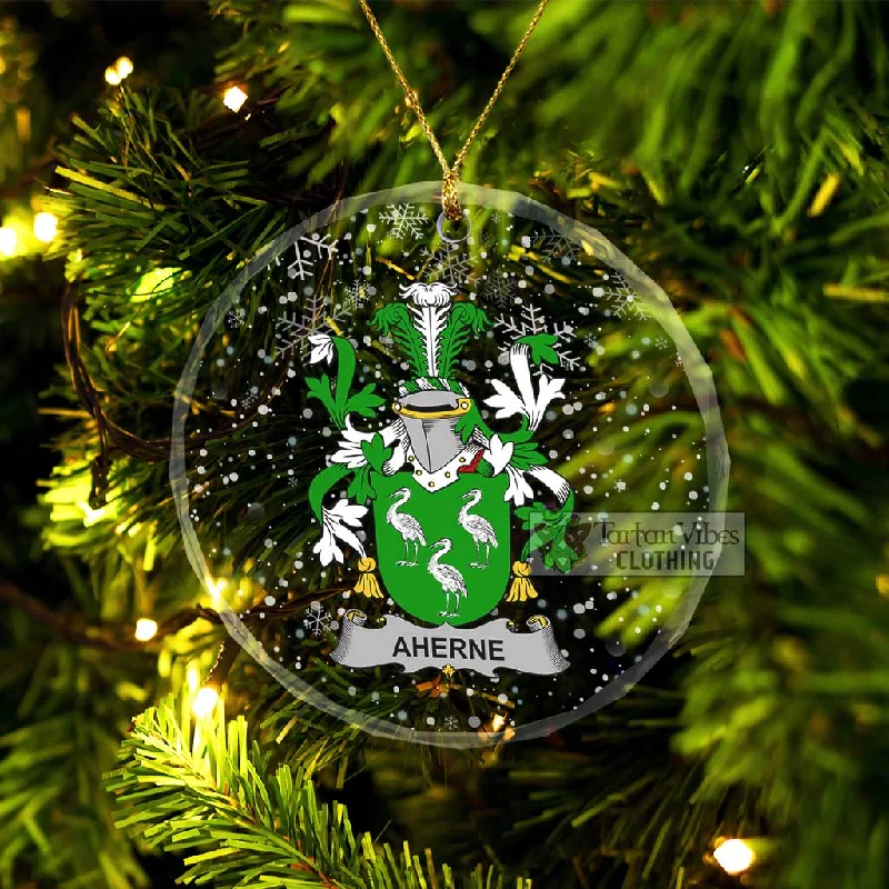 Aherne Irish Clan Christmas Glass Ornament with Coat of Arms Chenille Brocade Lace