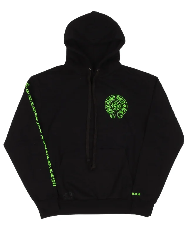Signed Leather Cross Patch Hoodie Hoodie with Raw Hem Edgy Unfinished