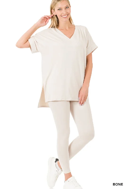 Brushed Microfiber Short Sleeve Top And Leggings Set Cozy Full-Length Workout Leggings Brushed Microfiber Short Sleeve Top And Leggings Set Cozy Full-Length Workout Leggings