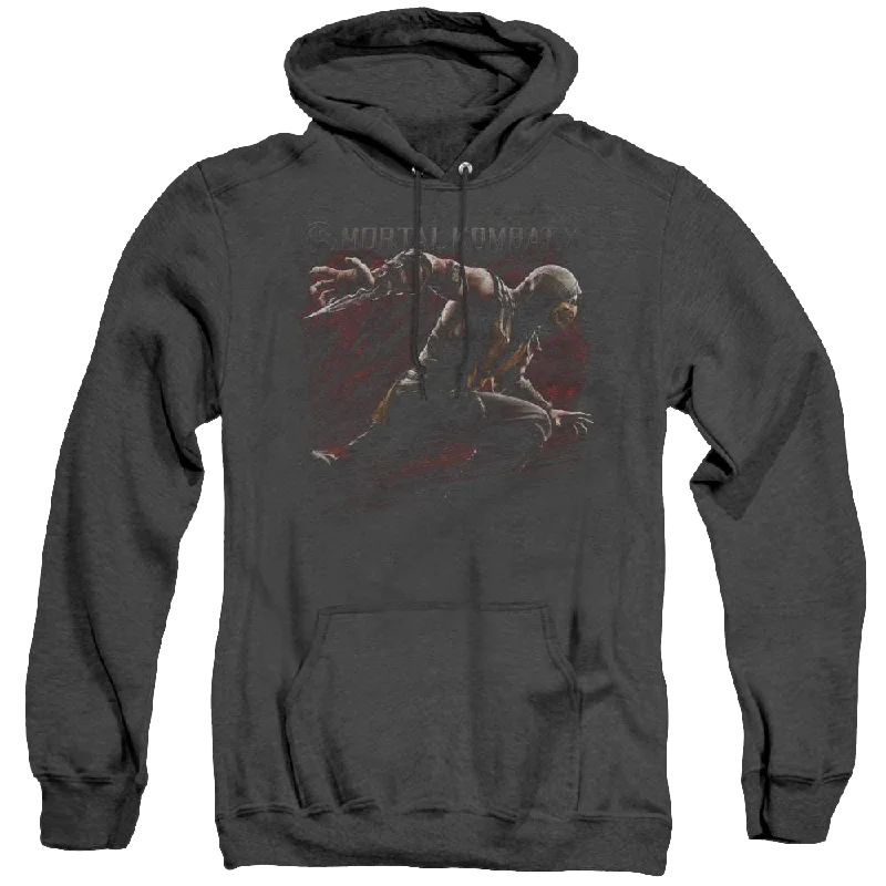 Mortal Kombat Scorpion Lunge - Heather Pullover Hoodie Crew Neck Wool