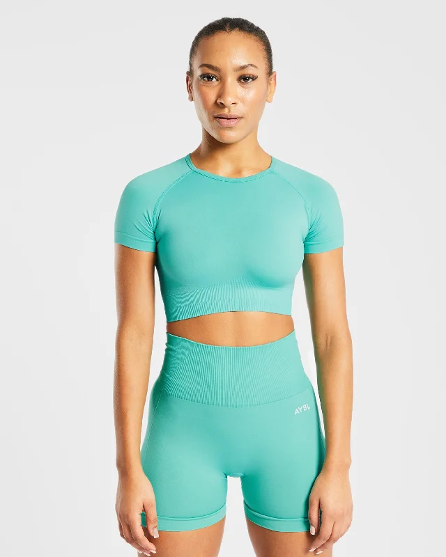 Empower Seamless Crop Top - Jade Green Satin Fabric Silk Fabric Chiffon Fabric