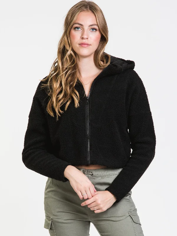 ONLY AMARA LONG SLEEVE TEDDY CROP FULL ZIP HOODIE - CLEARANCE Hoodie with Hem Elastic Stretchable Comfortable ONLY AMARA LONG SLEEVE TEDDY CROP FULL ZIP HOODIE - CLEARANCE Hoodie with Hem Elastic Stretchable Comfortable