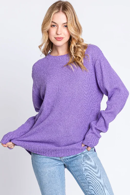 Lavender Knit Pullover Sweater Oblong Neck Pullover