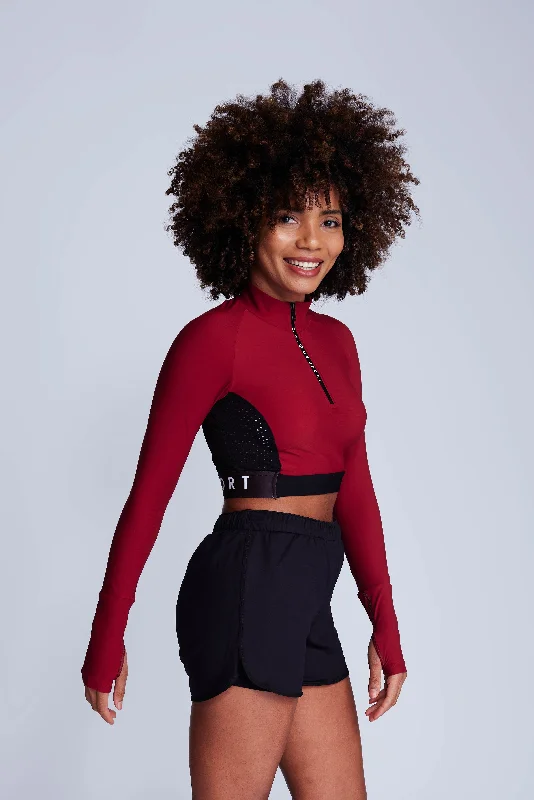 Ignite Long-Sleeve Crop Top in Spice Lace Blend Ribbed Blend Corduroy Blend