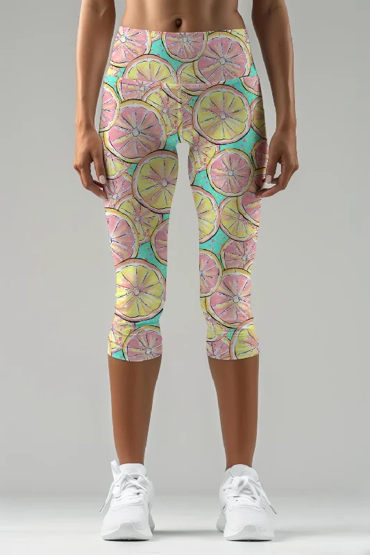 Marmalade Ellie Lemon Print Performance Yoga Capri Leggings - Women Comfortable Sports Performance Tights Marmalade Ellie Lemon Print Performance Yoga Capri Leggings - Women Comfortable Sports Performance Tights