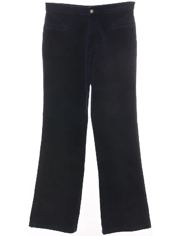 Corduroy Fabric Navy Flared Trousers - W30 L30 Trousers fashionable chic