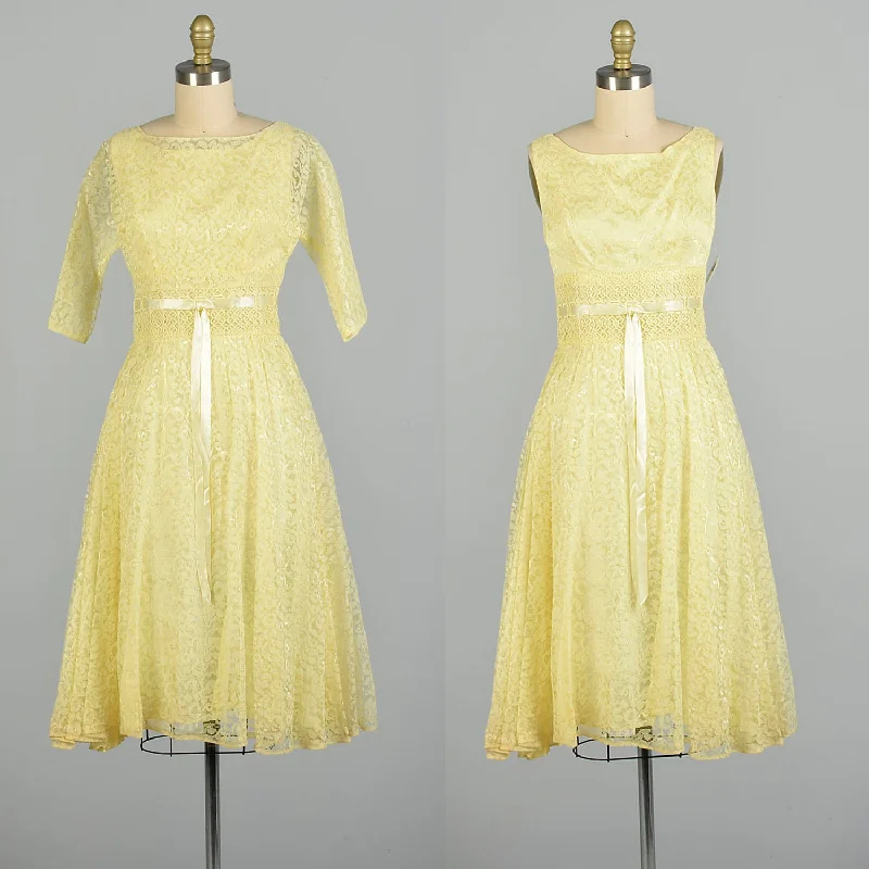 Small 1960s Yellow Lace 2pc Set Crop Top Sleeveless Dress Cotton Fabric Linen Fabric Terry Fabric Small 1960s Yellow Lace 2pc Set Crop Top Sleeveless Dress Cotton Fabric Linen Fabric Terry Fabric