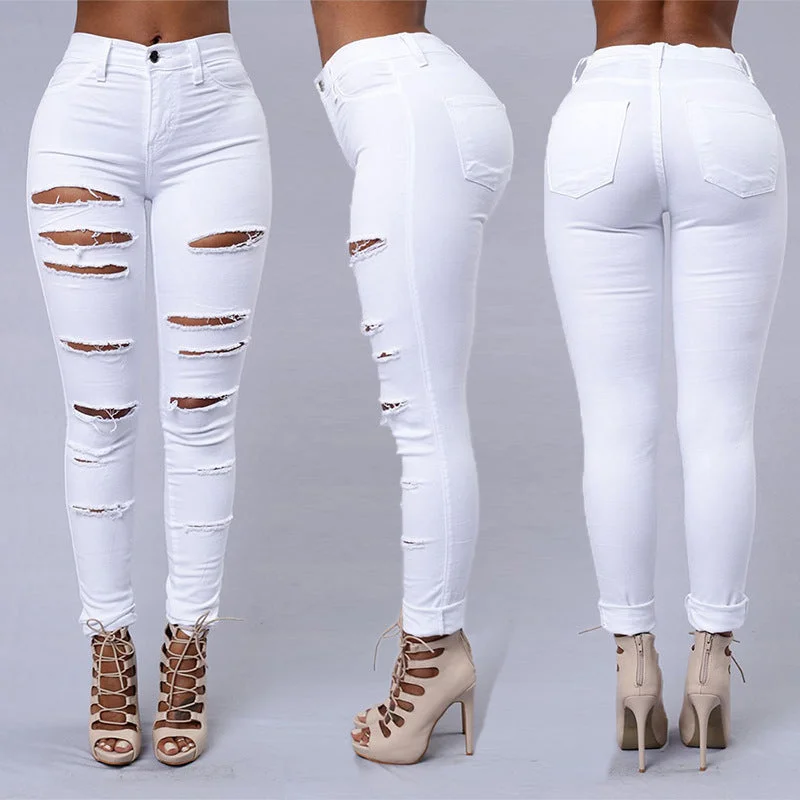 Ripped Jeans Women Skinny Trousers Casual High Waist Pencil Pants Trousers Winter Warm Ripped Jeans Women Skinny Trousers Casual High Waist Pencil Pants Trousers Winter Warm