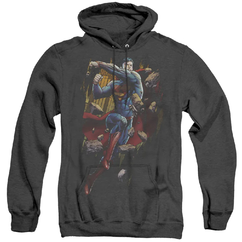 Superman Flying Determination - Heather Pullover Hoodie Asymmetrical Neck Pullover