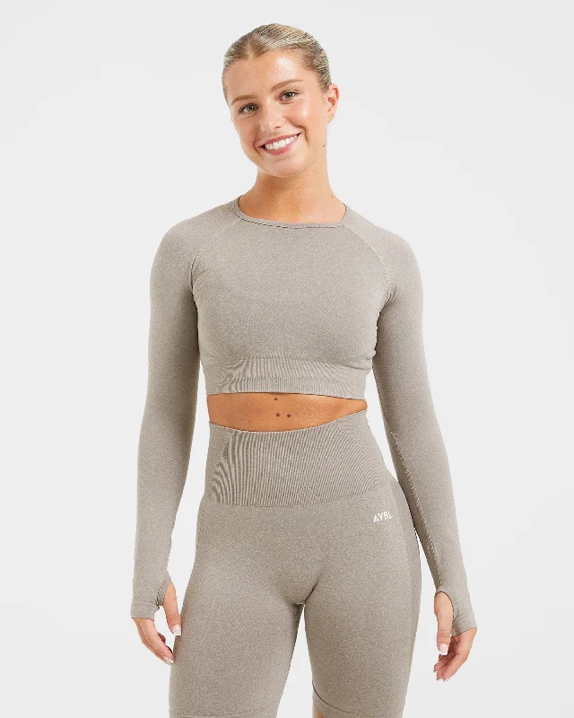 Empower Seamless Long Sleeve Crop Top - Taupe Marl Layered Multi-layer Single Layer