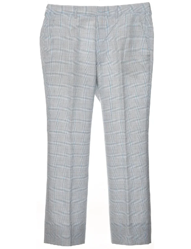 Checked Pattern Light Blue & Light Grey Classic Trousers - W35 L30 Trousers Wedding White