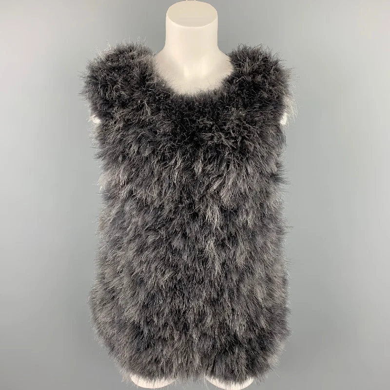 DRIES VAN NOTEN Size S Grey Feathers Oversized Pullover Vest Slouchy Comfort Pullover