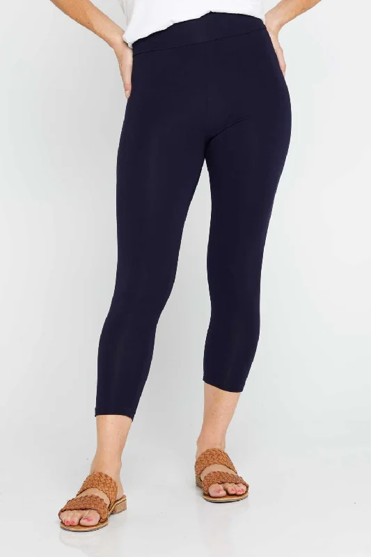 Bamboo 3/4 Leggings - Navy Stylish Printed Stretch Leggings