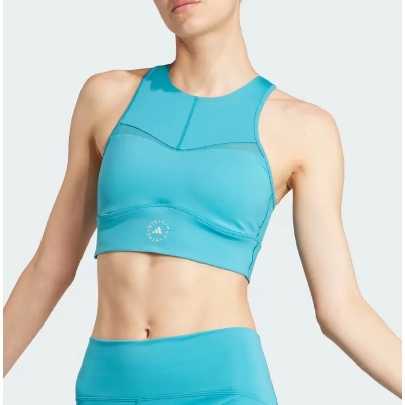 ADIDAS STELLA MCCARTNEY TruePurpose Training Crop Top Small Blue Bay Striped Floral Plaid