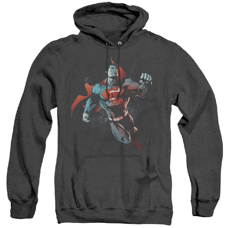 Superman Up In The Sky - Heather Pullover Hoodie Open Neck Pullover