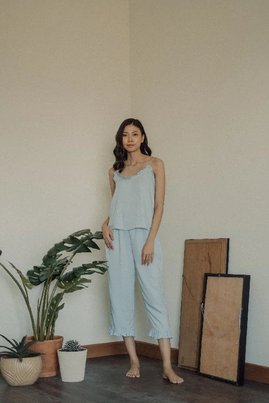 Juliet Ruffle Set Trousers in Sky Blue Trousers Formal Black