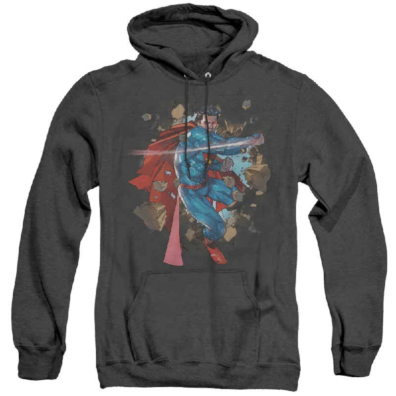 Superman Rock Breaker - Heather Pullover Hoodie Gathered Sleeve Pullover