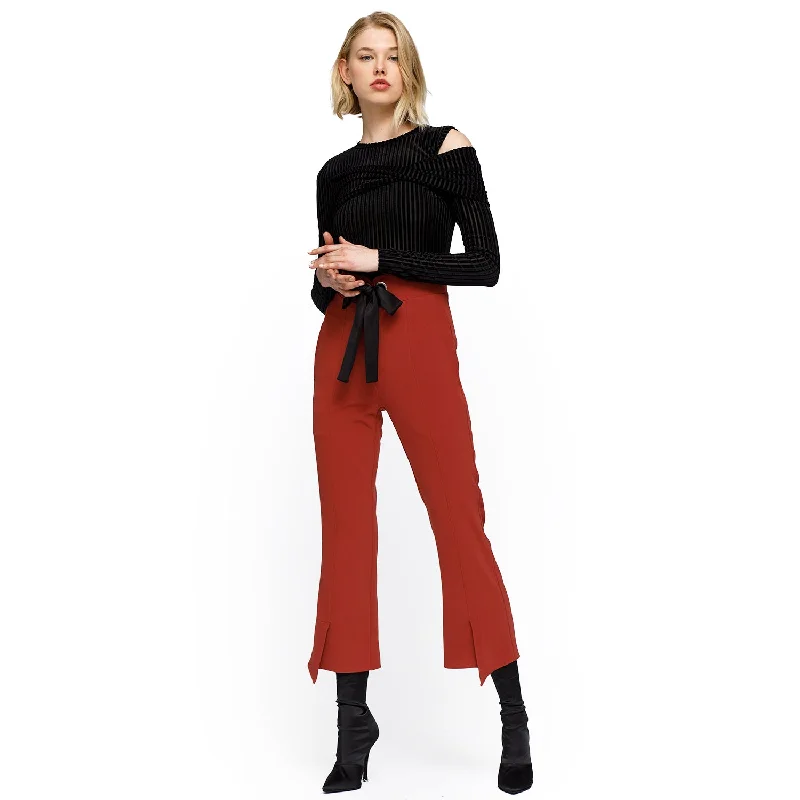 Women's High Waist Front Slit Trouser In Ruby Trousers Custom Made