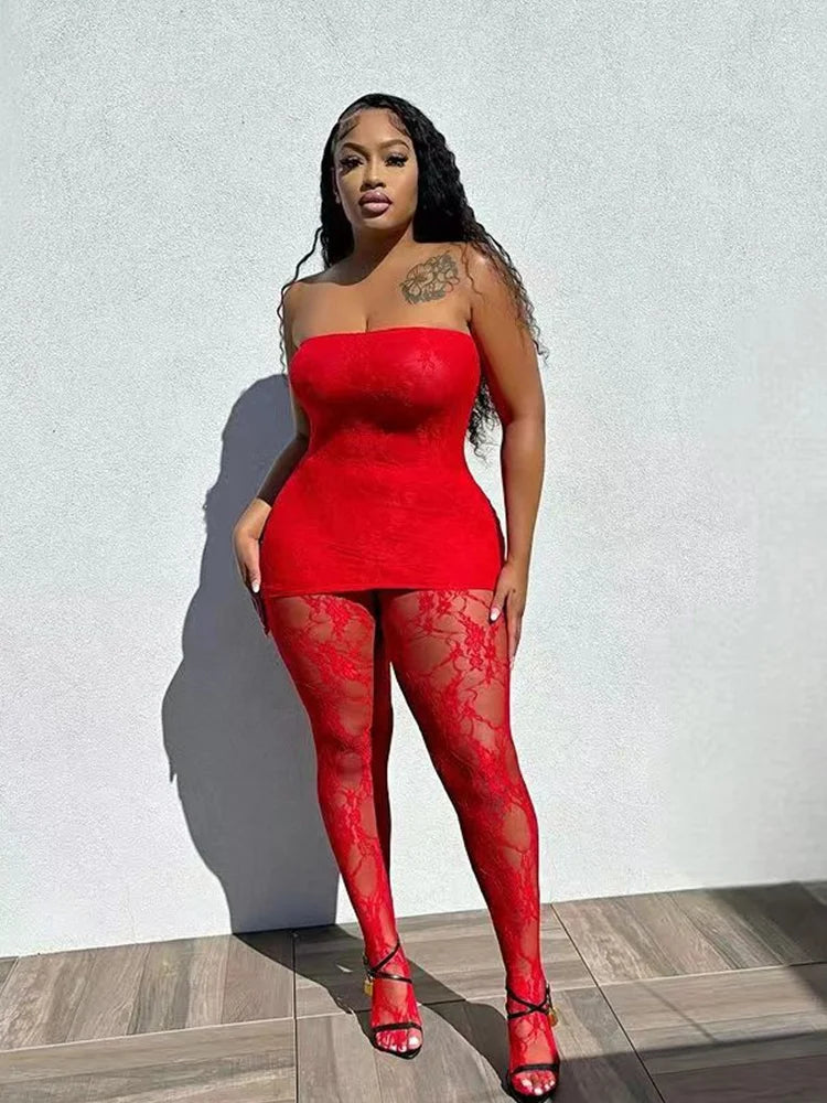 Joskaa Black Red Lace See Through 2 Pcs Set Fashion With Leggings Matching Set 2023 New Summer Club Party Dresses Outfit Fashionable Smooth Fit Leggings Joskaa Black Red Lace See Through 2 Pcs Set Fashion With Leggings Matching Set 2023 New Summer Club Party Dresses Outfit Fashionable Smooth Fit Leggings