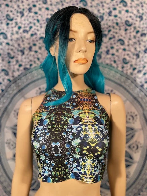 Green Liquid Light Crop Top Layered Multi-layer Single Layer