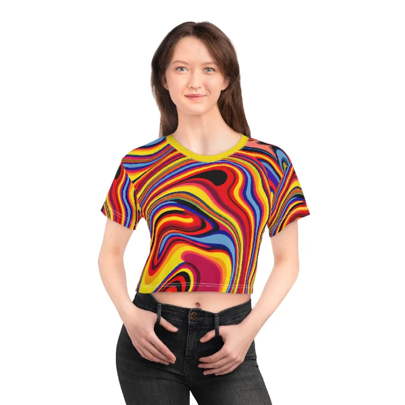 Retro Swirl Delight Crop Top Tee Anti-Pilling Machine Wash Handmade