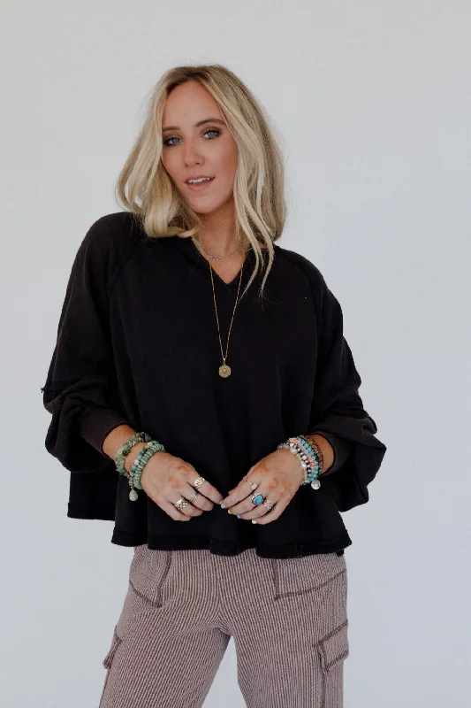 Demri Pullover Top - Charcoal Kimono Neck Pullover