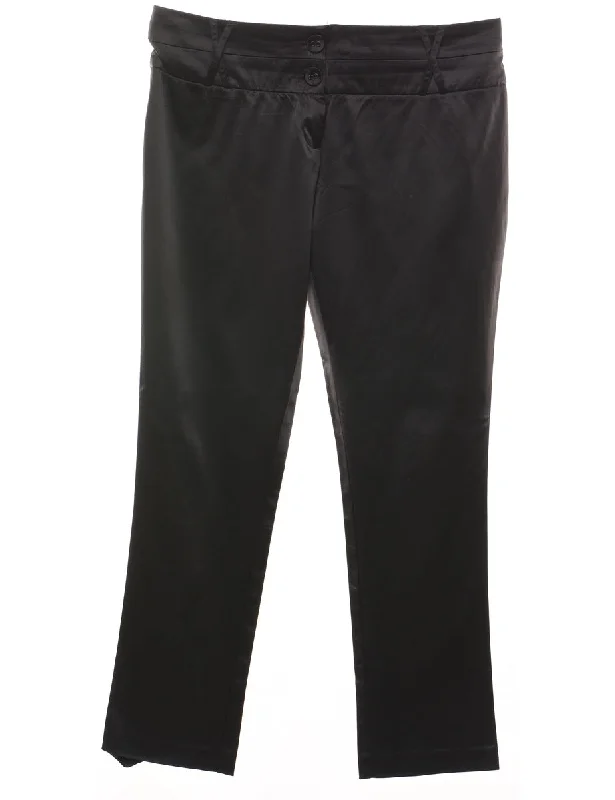 Classic Black Shiny Trousers - W38 L32 Trousers Solid Black