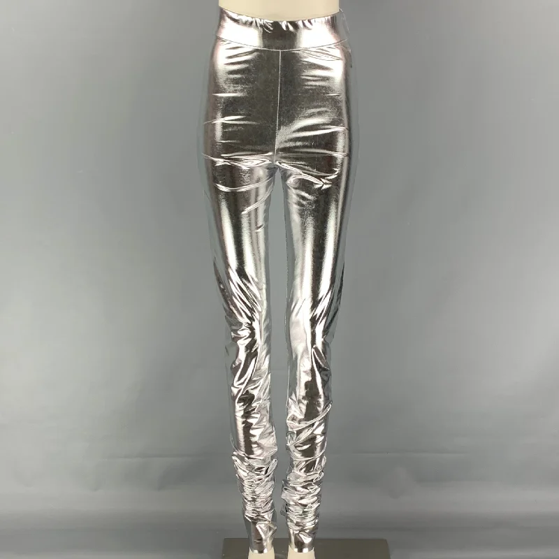 DOLCE & GABBANA Size 2 Silver Metallic Polyester Leggings Trendy Black Mesh Leggings DOLCE & GABBANA Size 2 Silver Metallic Polyester Leggings Trendy Black Mesh Leggings