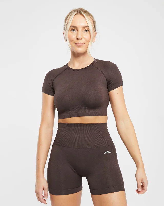 Empower Seamless Crop Top - Cocoa Brown Knit Fabric Woven Fabric Fleece Fabric