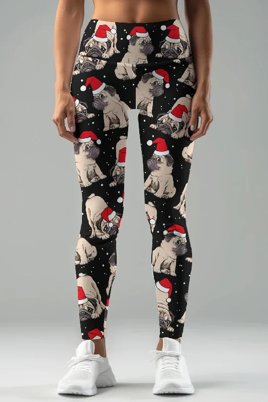 Santa Puglaus Lucy Black Dog Christmas Holiday Winter Leggings - Women Trendy Colorblock Print Leggings Santa Puglaus Lucy Black Dog Christmas Holiday Winter Leggings - Women Trendy Colorblock Print Leggings
