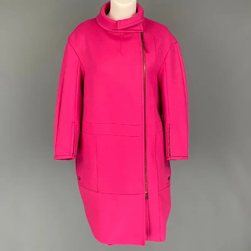 NINA RICCI Size 6 Pink Wool Solid Zip Up Coat Rayon Velvet Corduroy