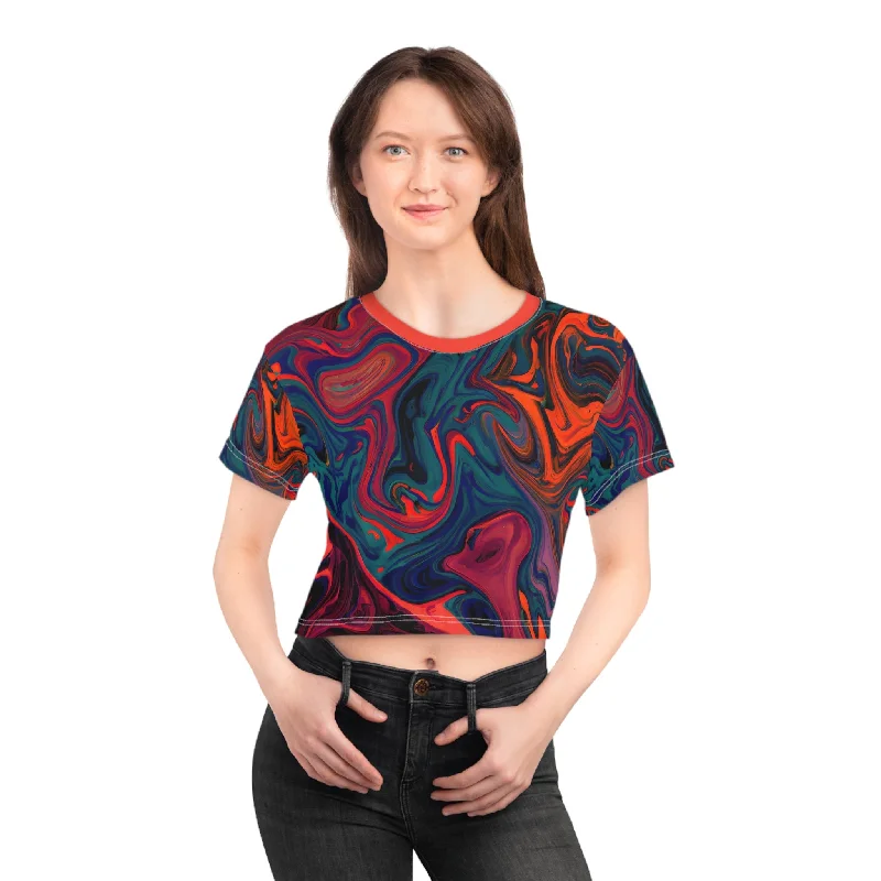 Painted Trip Crop Top Tee Ribbed Crop Top High Neck Heavyweight
