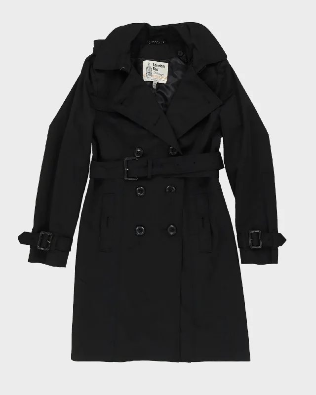 London Fog Black Mac Coat - M Lapel Coat Peter Pan Collar Coat Cowl Neck Coat