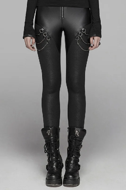 Black Crack Velvet Splice Knit PU Leather Metal Buckle Connect Chain Women's Punk Leggings Fashionable Printed Leggings Black Crack Velvet Splice Knit PU Leather Metal Buckle Connect Chain Women's Punk Leggings Fashionable Printed Leggings