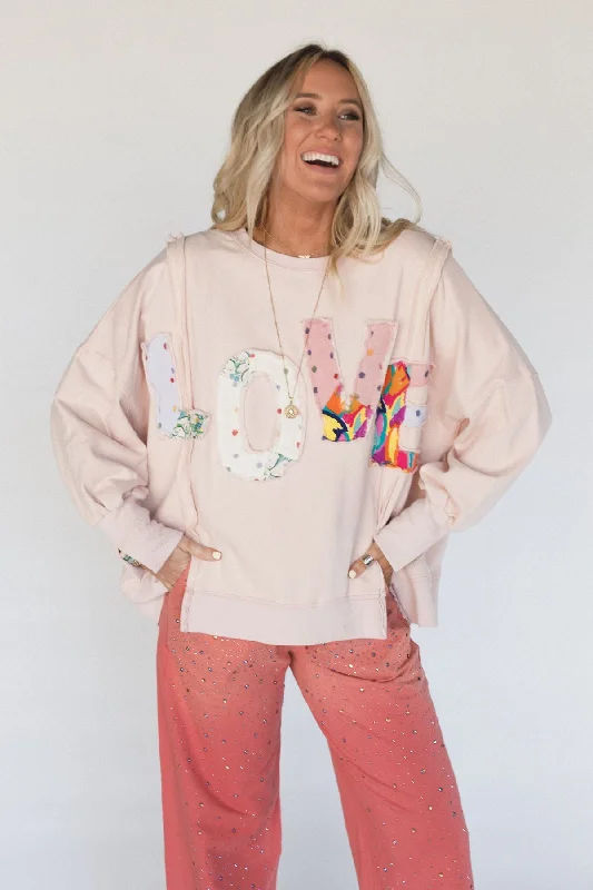 The Love Patch Pullover - Blush Gathered Sleeve Pullover
