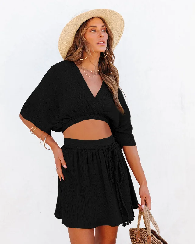 Two Piece Crop Tops & Split Skirts Real Fur Shearling Chenille
